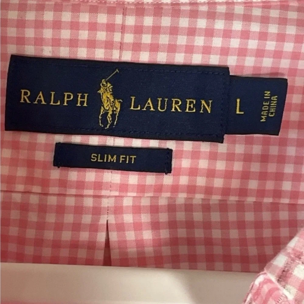 Ralph Lauren Slim Fit 100% Cotton Pink Gingham Button Up Long Sleeve Shirt L - Picture 4 of 7